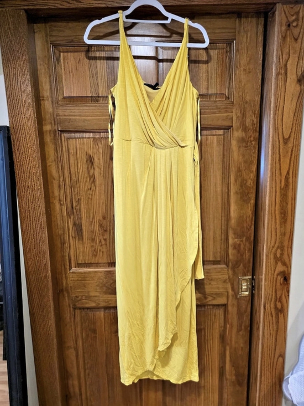 White House Black Market Draped Faux Wrap Maxi Dress in Yellow Size 14 Like New